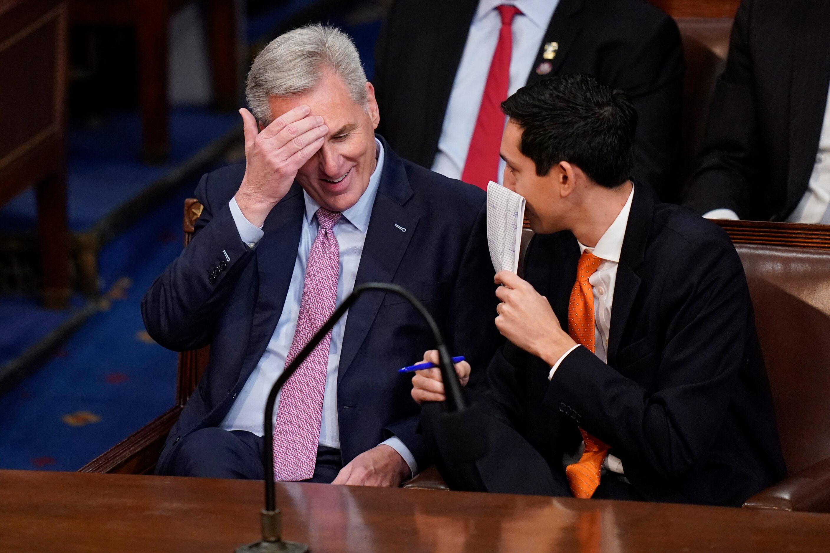 Rep. Kevin McCarthy, R-Calif., listens during the twelfth round of voting in the House...