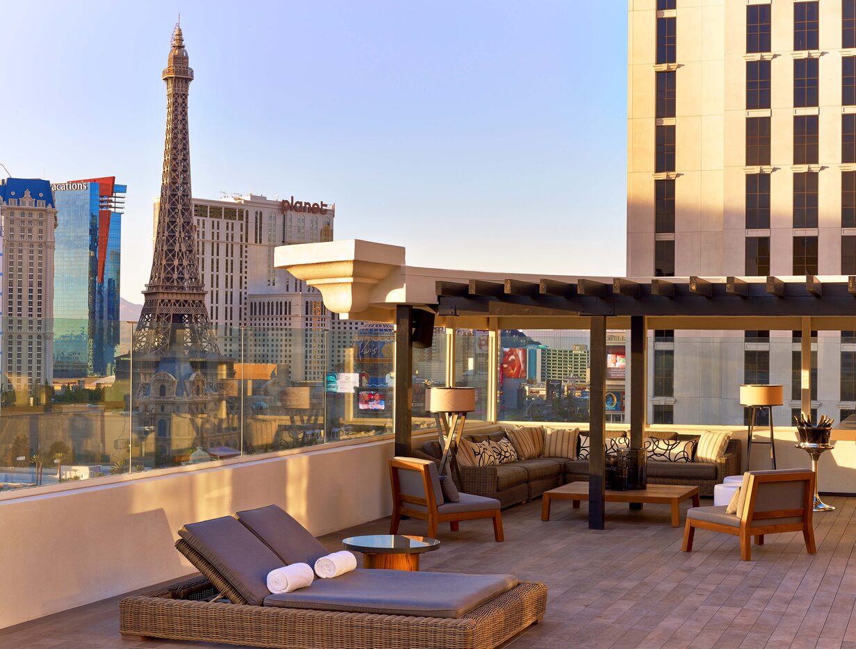 The outdoor terrace of the Nobu Villa at Nobu Hotel, inside Caesars Palace, in Las Vegas, Nev.