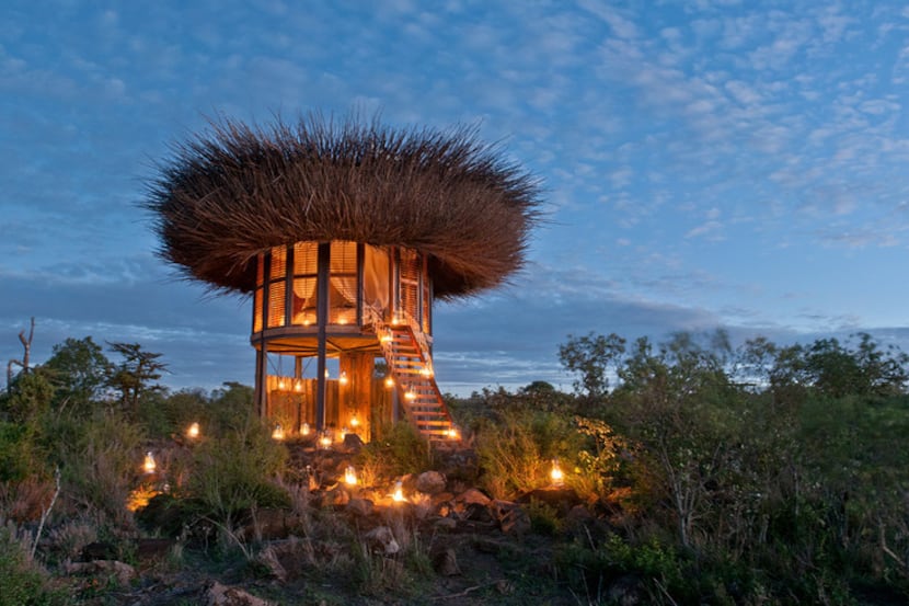 Segera Retreat's Nay Palad, best described as resembling a twig-filled bird nest, is built...