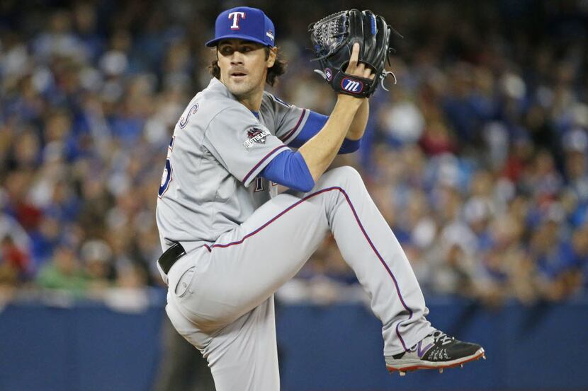 Texas Rangers starting pitcher Cole Hamels (35) is pictured during Game 5 of the ALDS...