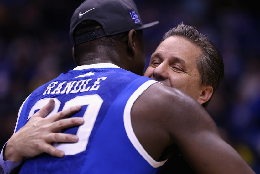 INDIANAPOLIS, IN - MARCH 30:  head coach John Calipari of the Kentucky Wildcats celebrates...