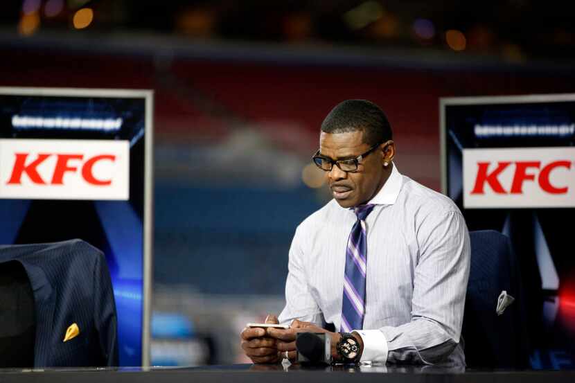 Michael Irvin prepares for NFL Networks Thursday Night Football broadcast before the start...