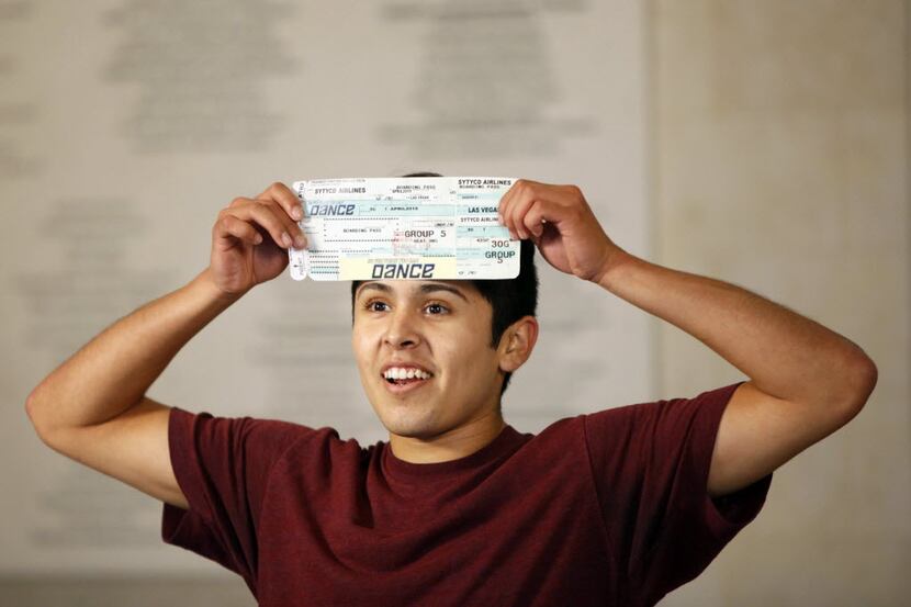 Moises Parra, 18, of Garden Grove, California, celebrates after an audition with his plane...