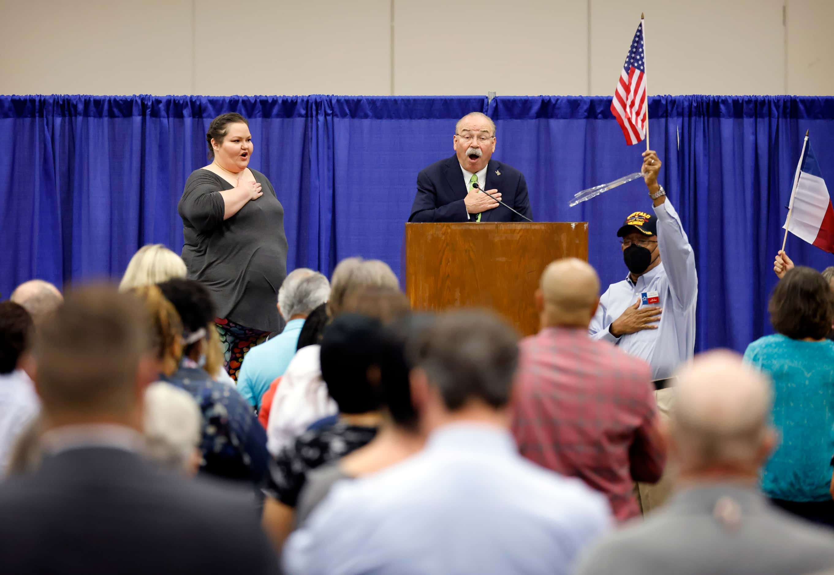 Texas Democratic Party Chairman Gilberto Hinojosa (center) leads the SDEC (State Democratic...