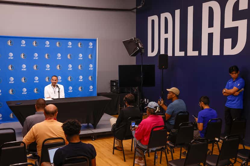 Dallas Mavericks general manager Nico Harrison speaks during a news conference after the...