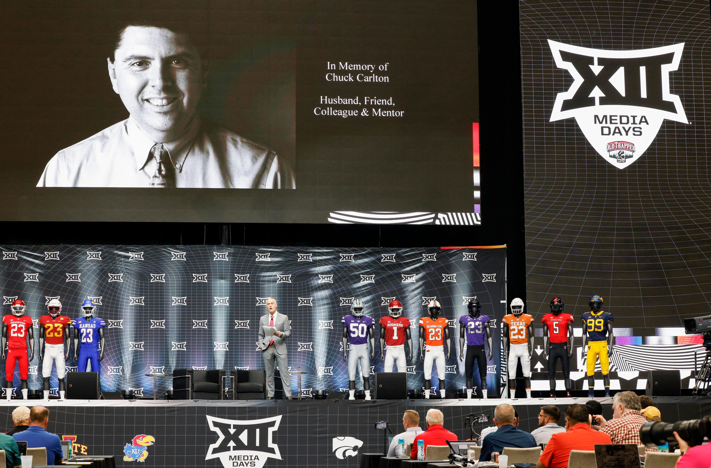 Big 12 commissioner Brett Yormark honors The Dallas Morning News sportswriter Chuck Carlton...