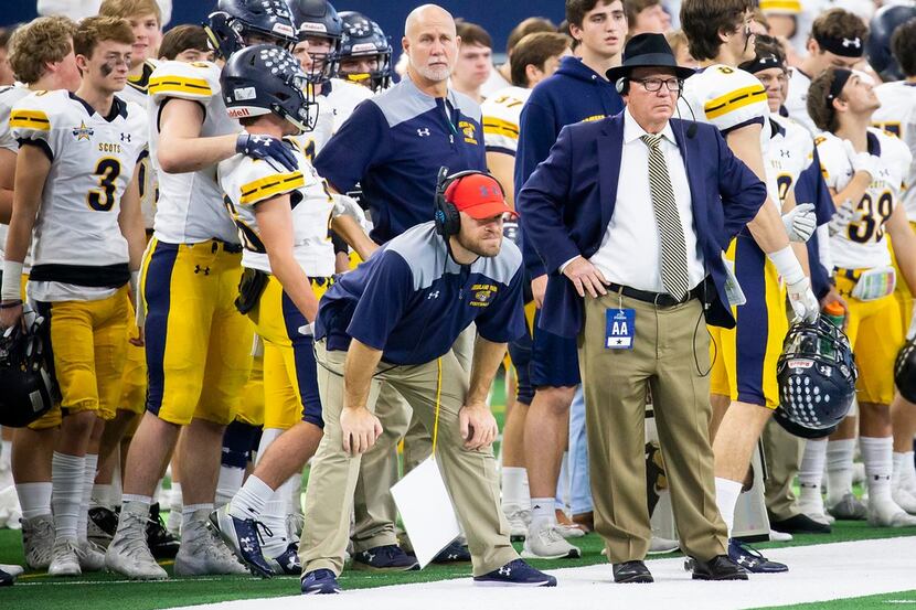 Highland Park head coach Randy Allen watches from the sidelines during the final minute of a...