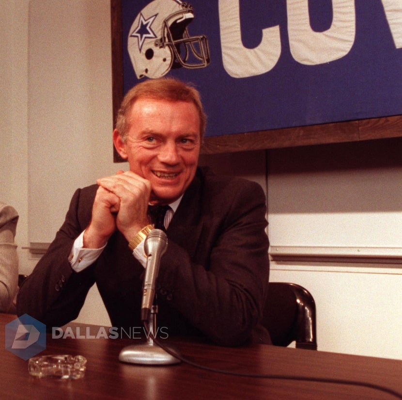 Jerry Jones takes a question from the press during a press conference announcing him as the...