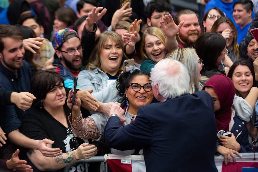 Democratic presidential candidate Bernie Sanders, I-Vt., greets supporters during a...
