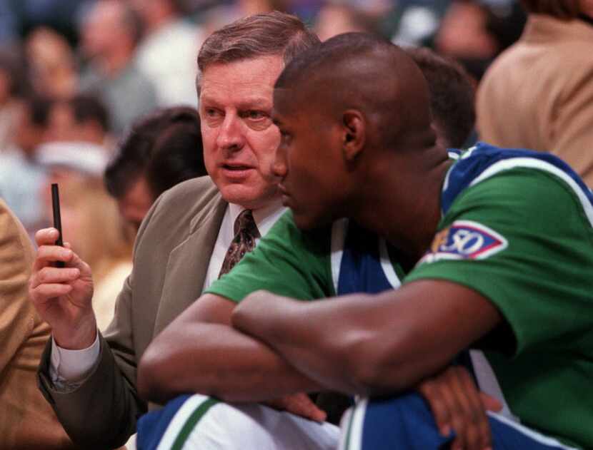 11-16-96---Mavericks Assistant Coach Lanny Van Eman (cq)  gives some pointers to Samaki...