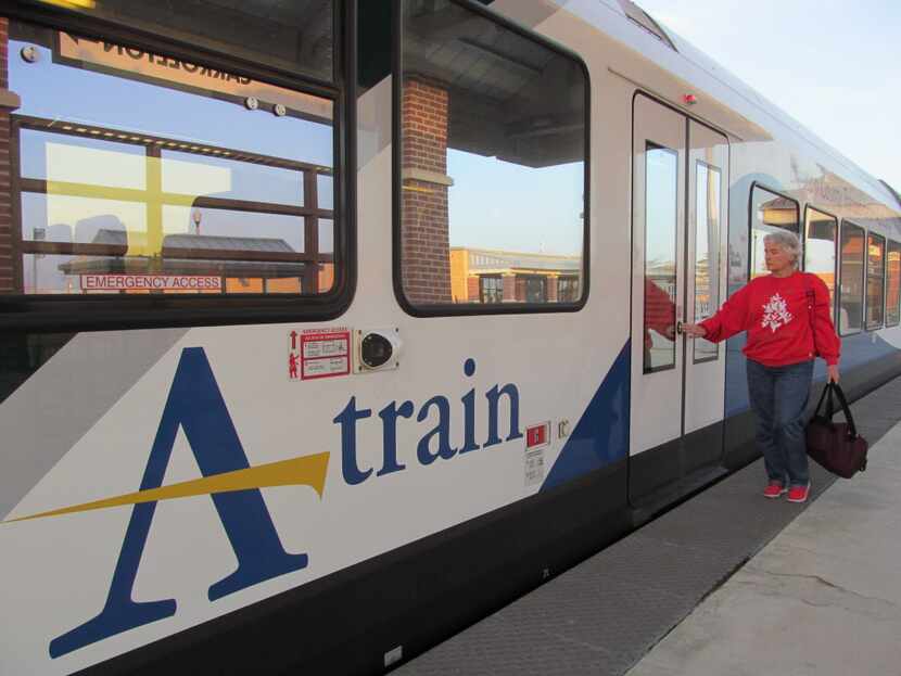  Pat Colonna, 75, prepares to board Denton's A-train. The A-Train, operating since 2011,...