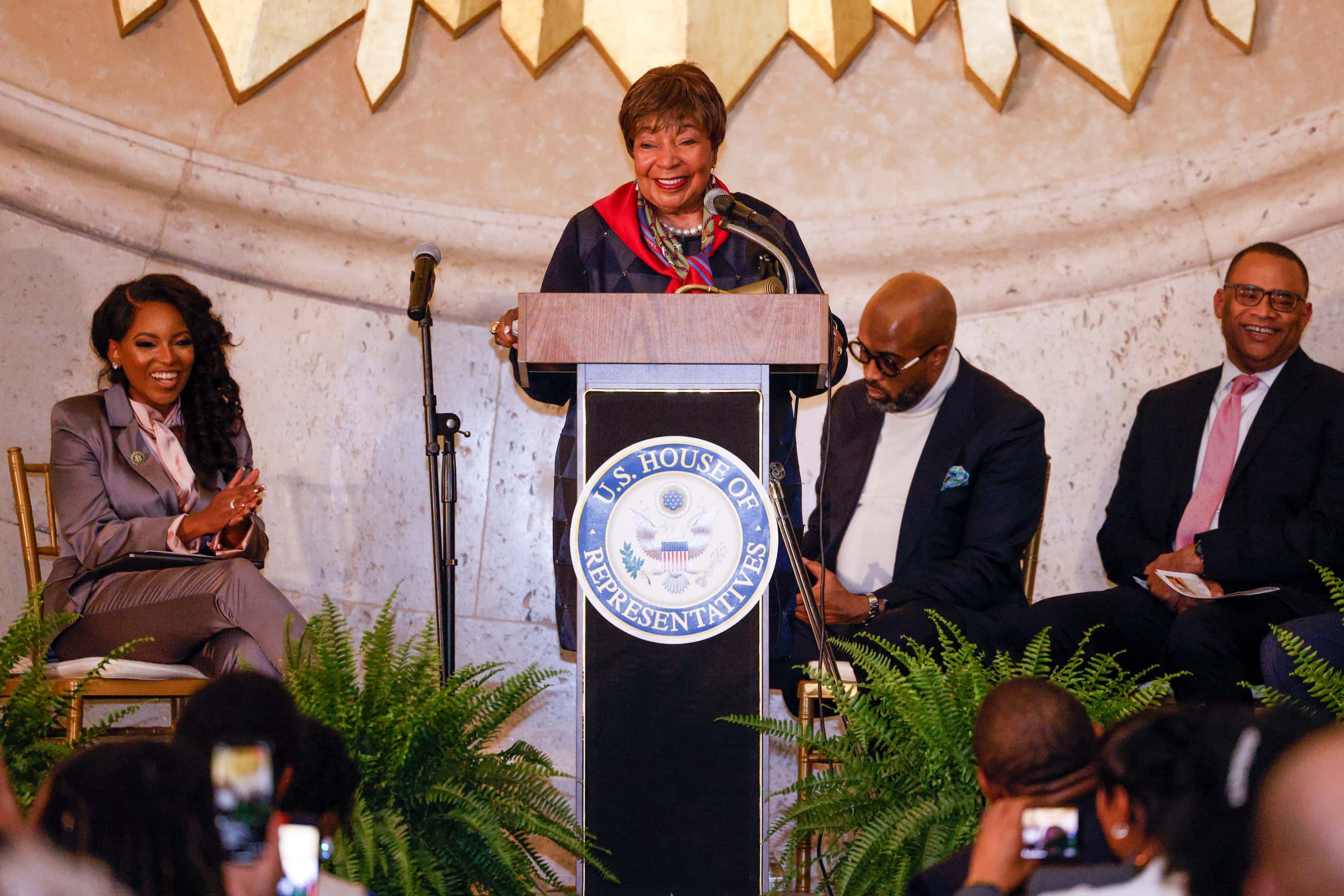 Former U.S. Rep. Eddie Bernice Johnson speaks during a ceremonial swearing-in for U.S Rep....