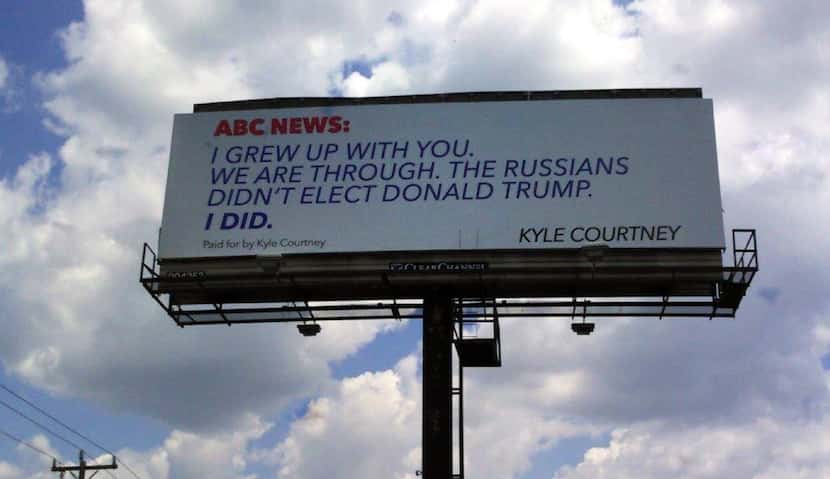 Kyle Courtney's billboard message to ABC News went up Tuesday on Interstate 10 in southern...