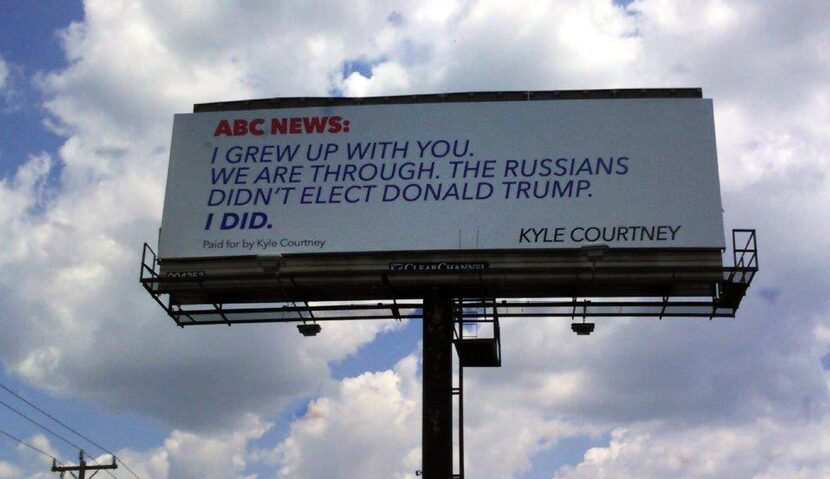 Kyle Courtney's billboard message to ABC News went up Tuesday on Interstate 10 in southern...