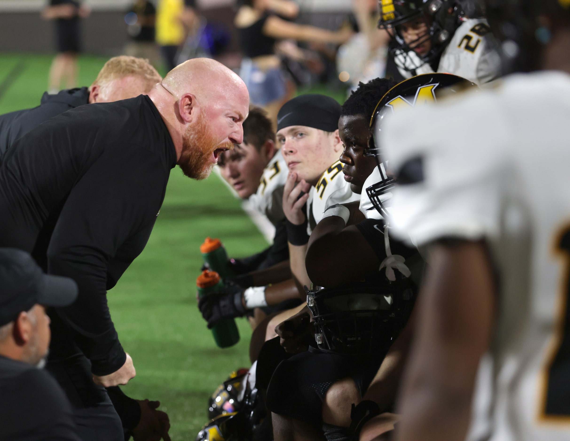 Coach Kirk McBride shows his frustration towards the Memorial players during a timeout...