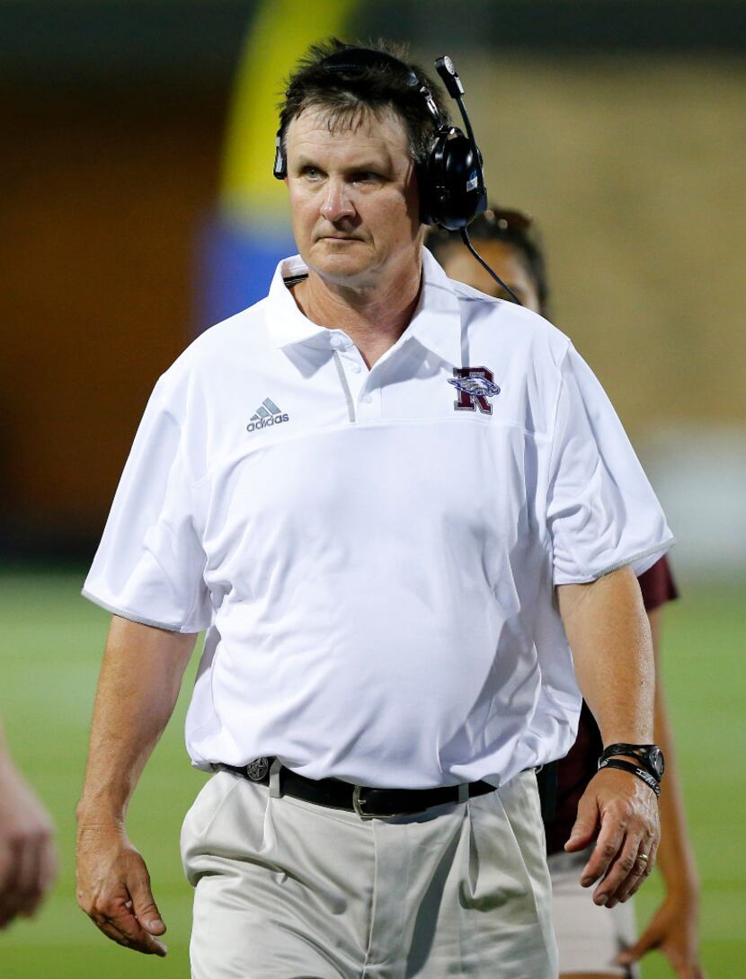 Rowlett High head coach Doug Stephens is pictured along the sideline during their game with...