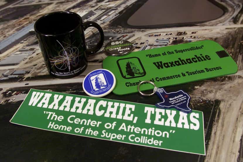 Memorabilia from the canceled Superconducting Super Collider project in Waxahachie sits atop...