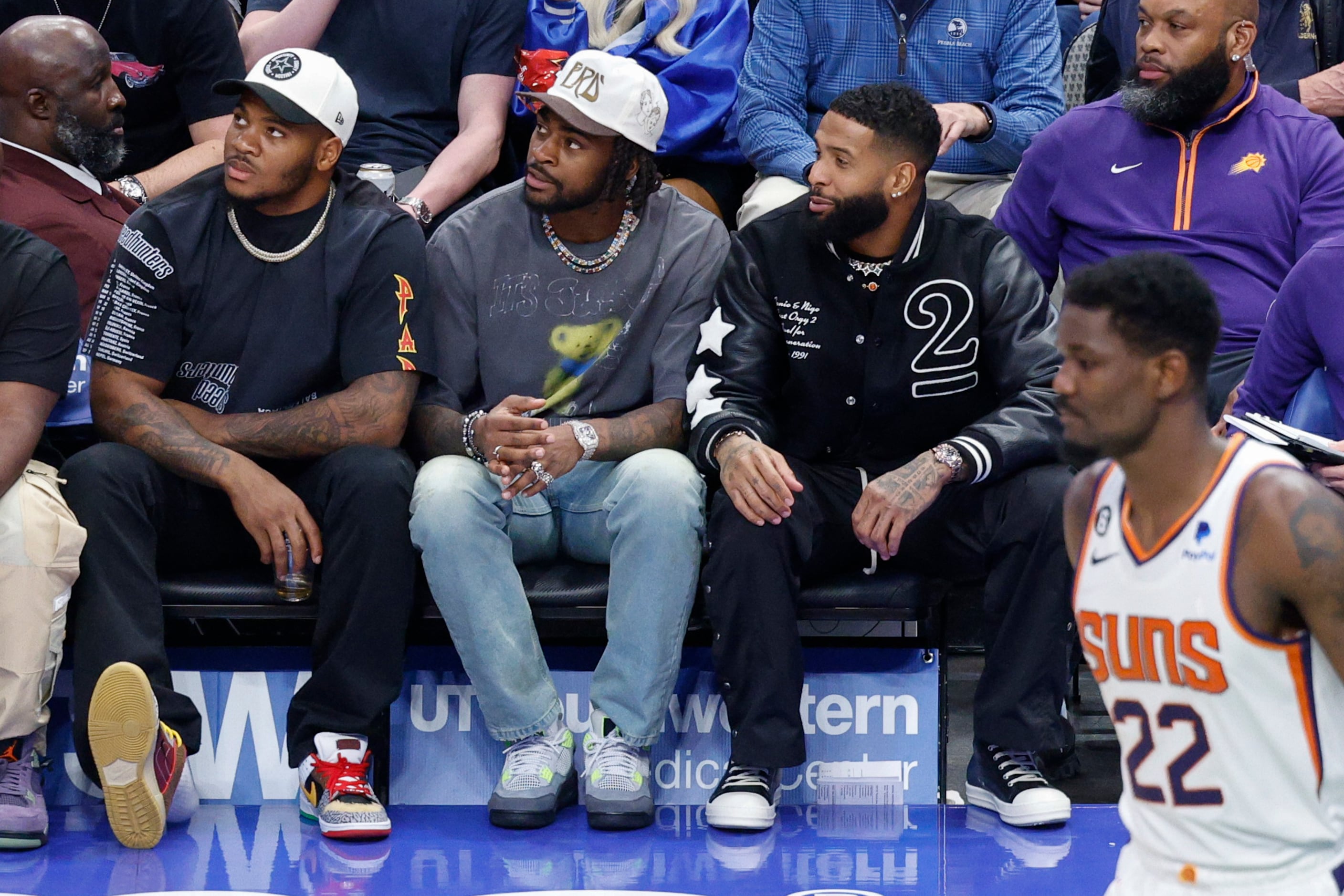 OBJ, Trevon Diggs, and Micah Parsons all courtside for the Mavs game