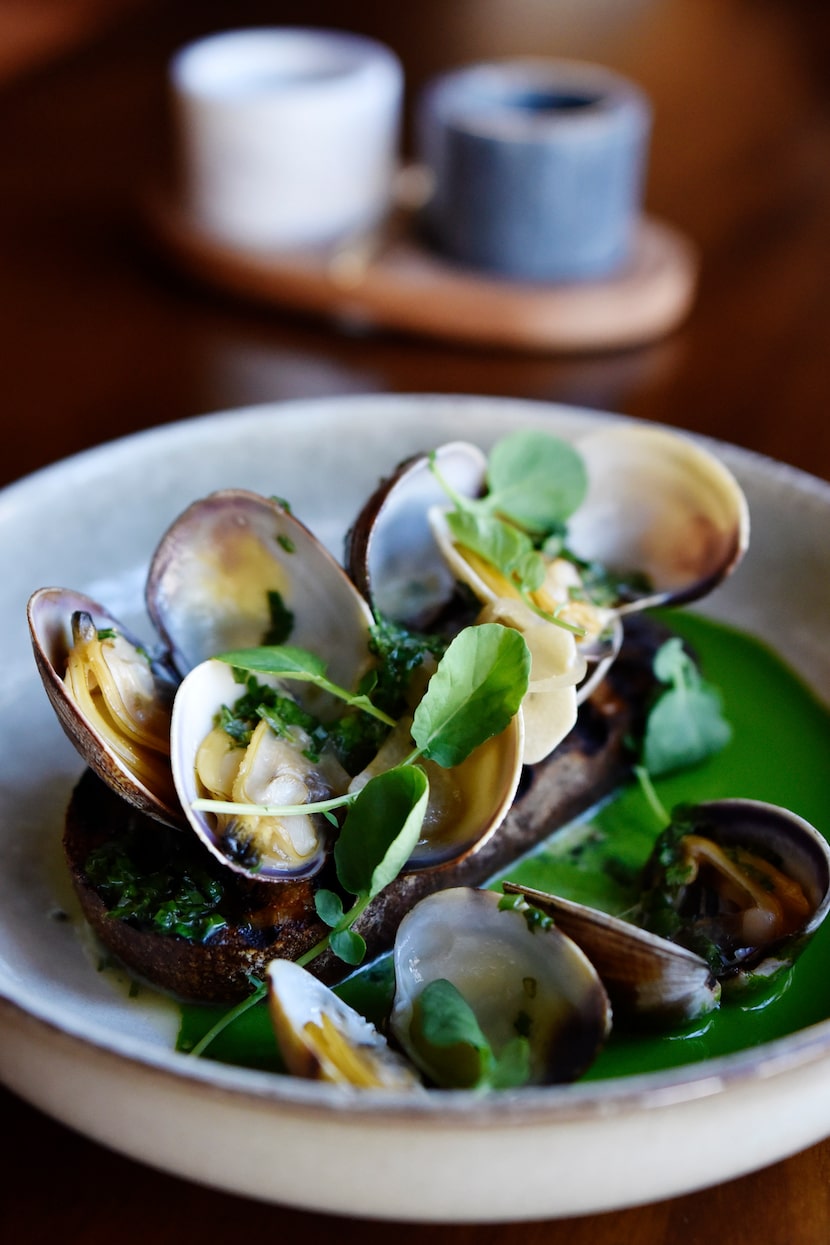 Steamed clams with watercress