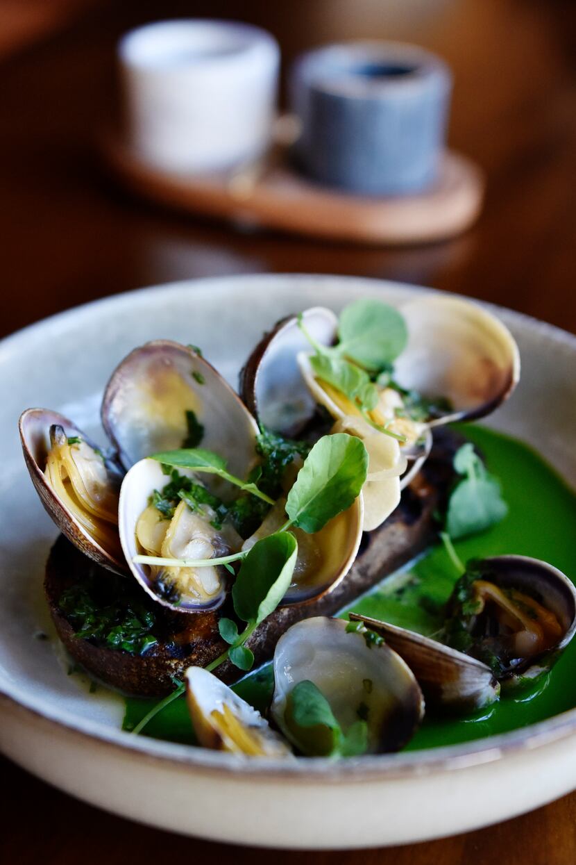 Steamed clams with watercress