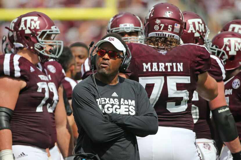 Texas A&M head coach Kevin Sumlin is pictured during the  Louisiana Lafayette Ragin' Cajuns...