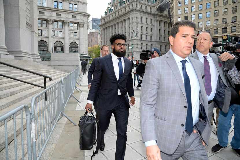 Dallas Cowboys football player Ezekiel (Zeke) Elliott arrives at Manhattan Federal Court on...