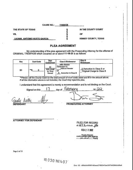 Screenshot of the paperwork provided by the Kinney County Courthouse from Leonel Huete...