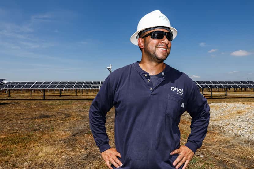 Jonathon Parras, site lead/interim manager for Enel Green Power, talks about solar panels at...