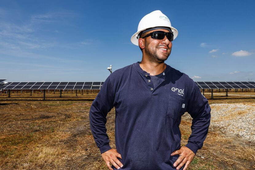 Jonathon Parras, site lead/interim manager for Enel Green Power, talks about solar panels at...