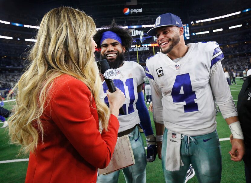 Dallas Cowboys quarterback Dak Prescott (4) and Dallas Cowboys running back Ezekiel Elliott...