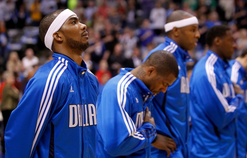 Mavericks shooting guard Corey Brewer (13) during the national anthem before an NBA game...