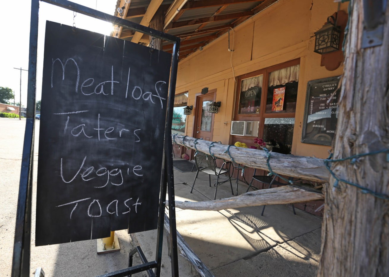 A look at the lunch menu at Cyrrila's Eatery on the main road in downtown Moran, Texas,...