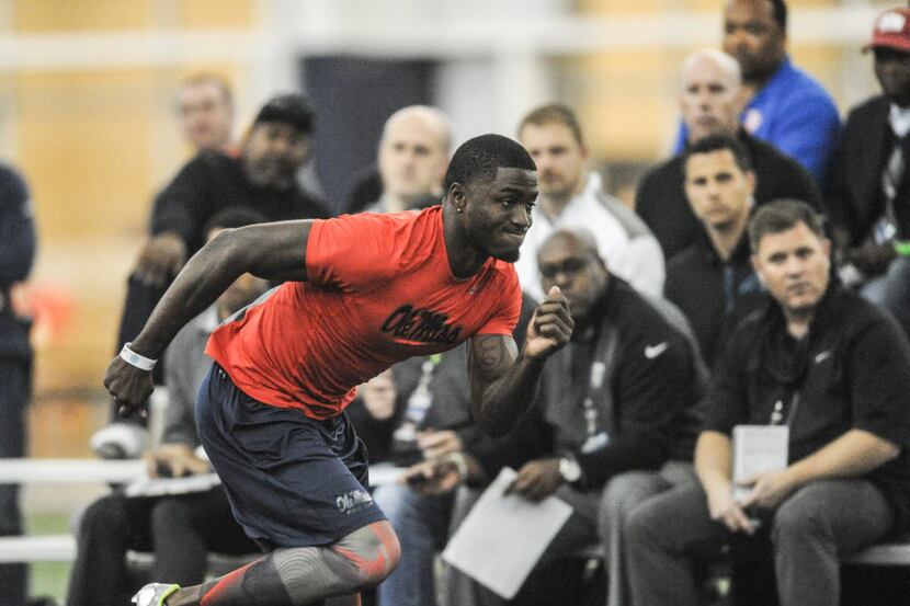 Former Mississippi wide receiver Laquon Treadwell runs through a drill during the University...