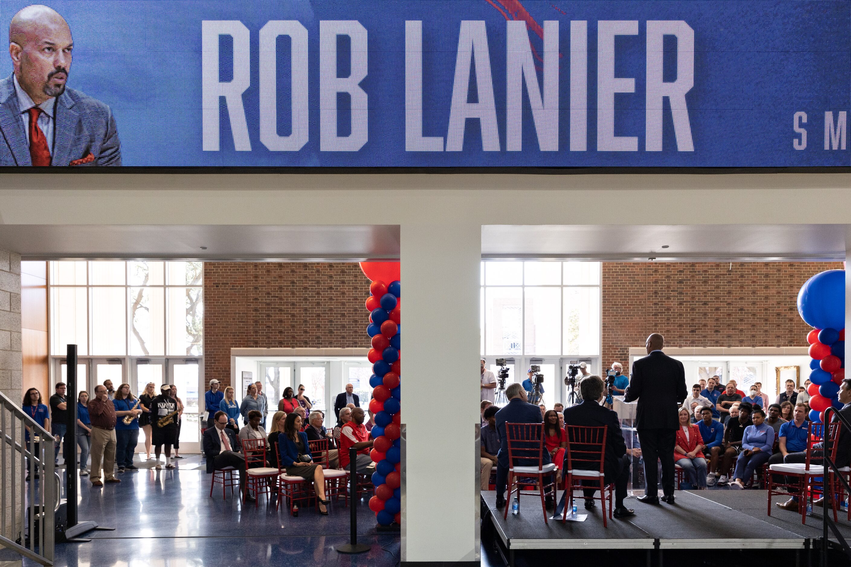 SMU’s new Head Men’s Basketball Coach Rob Lanier answers media’s questions at a press...