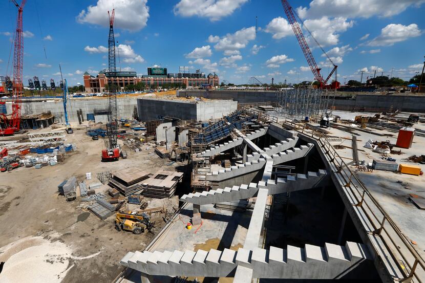 The right field seating supports were already in place in September at the new Globe Life...