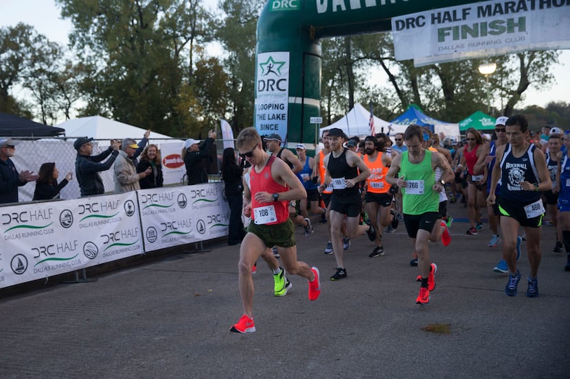And they're off, half marathon runner Trent Boyd of Kingwood, Texas leads the pack after...