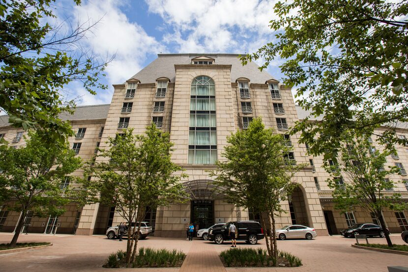 The front entrance of Crescent Court Hotel in Uptown Dallas. 