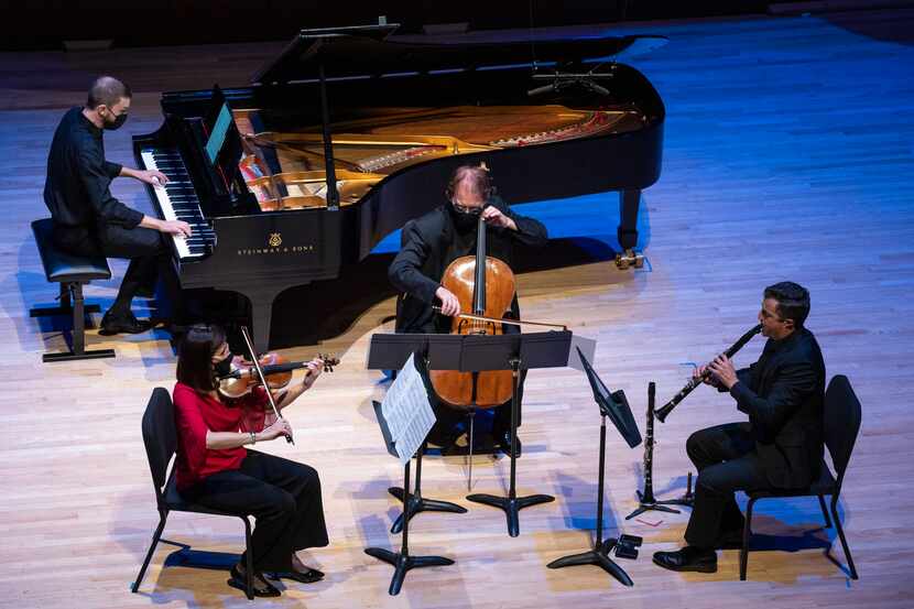 Evan Mitchell, piano, Maria Schleuning, violin, Jolyon Pegis, cello, and Stephen Ahearn,...