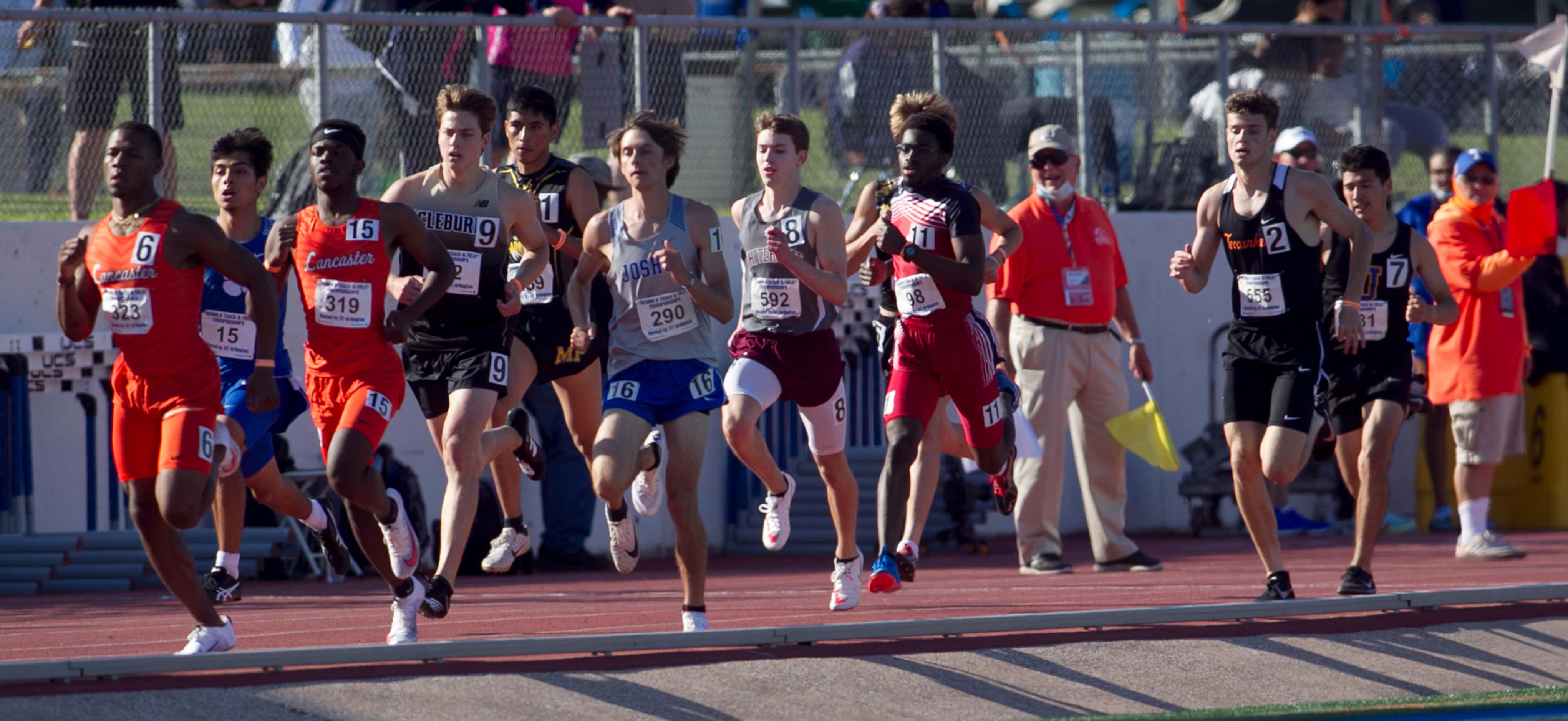 Area athletes compete in the Class 5A Boys 800 Meter Run event. The  Class 6A Region 1 and...