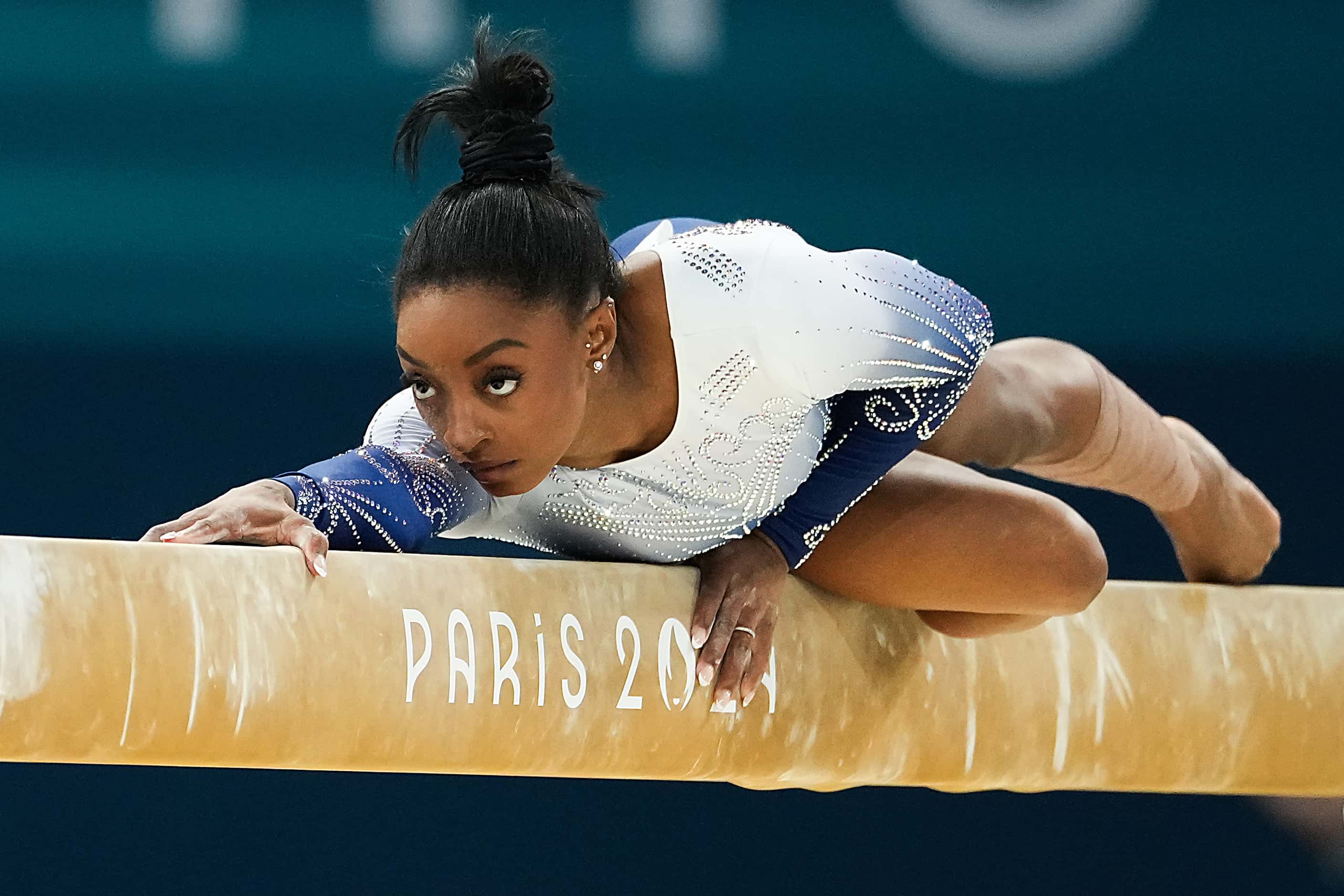 Simone Biles of the United States competes on the balance beam during the women’s balance...