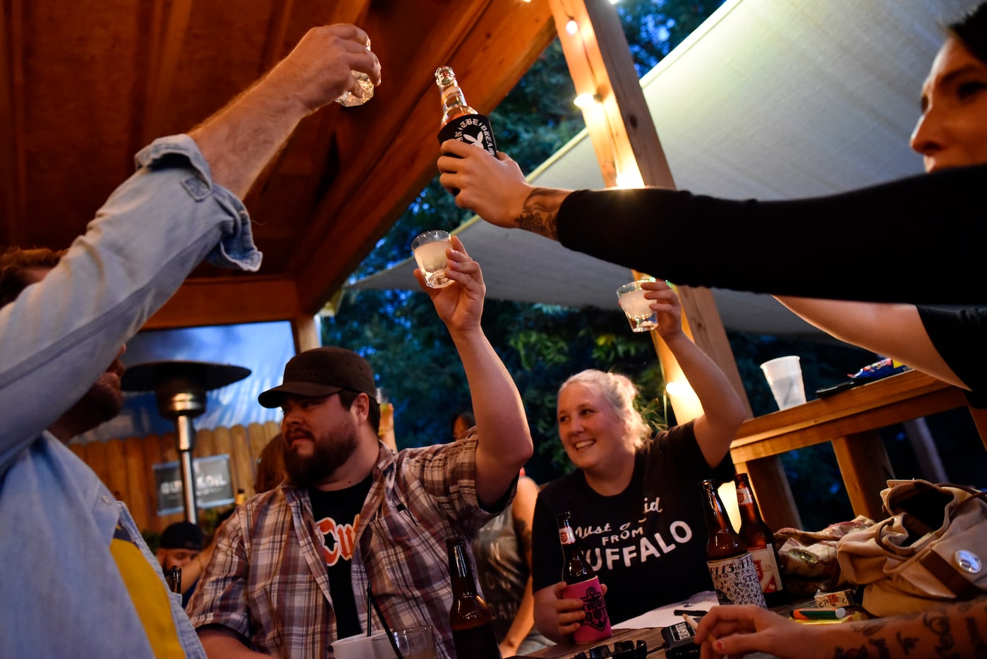 Mikhail Morales (left) and April Benzel raised their drinks to toast the start of the Ten...