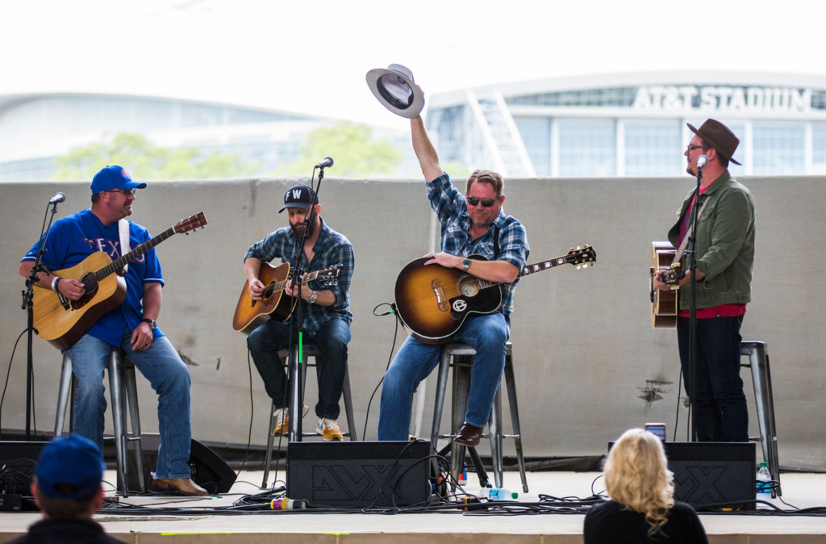 Pat Green and other musicians perform as fans celebrate Texas Rangers Opening Day with...