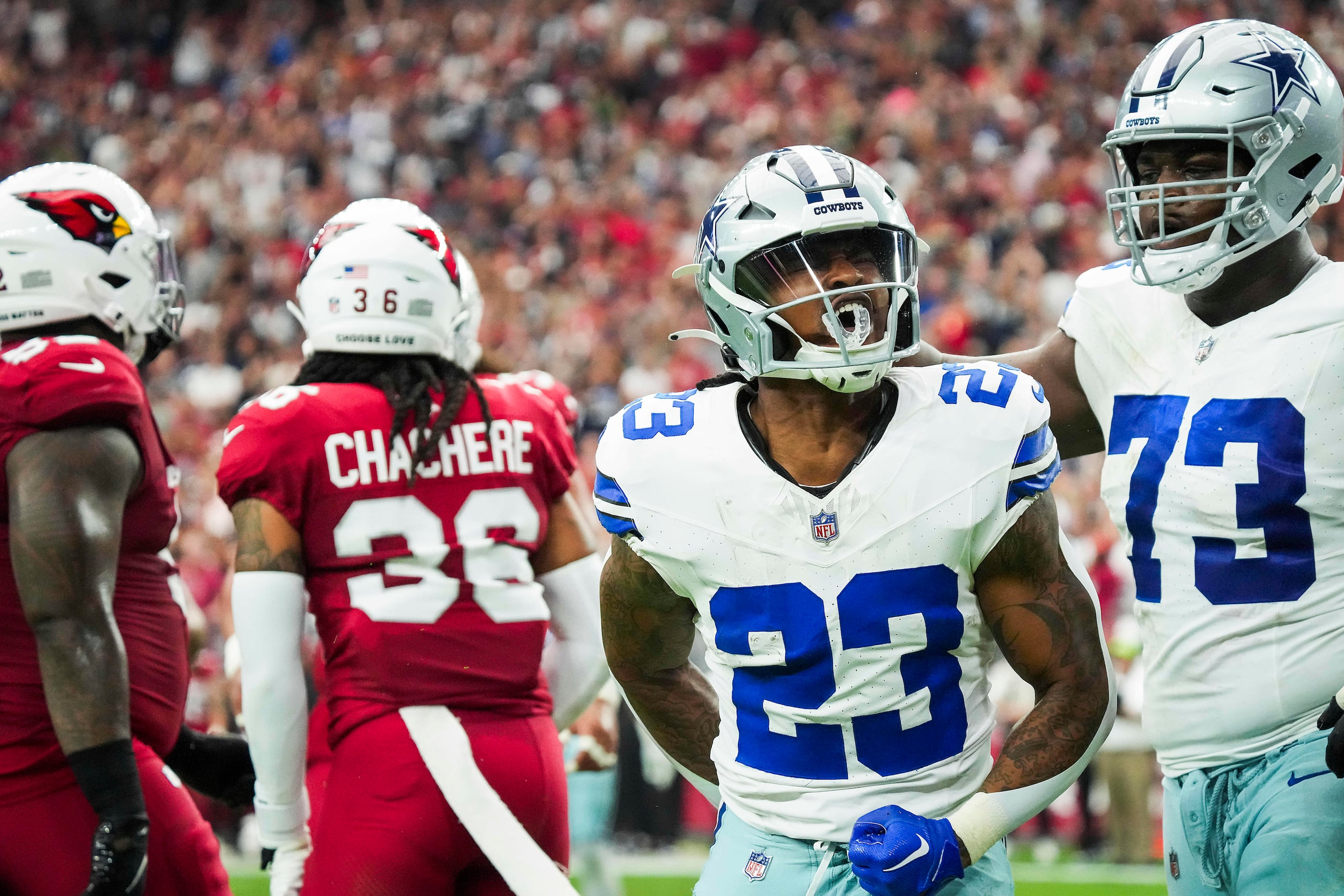 Dallas Cowboys running back Rico Dowdle during warm-ups before the