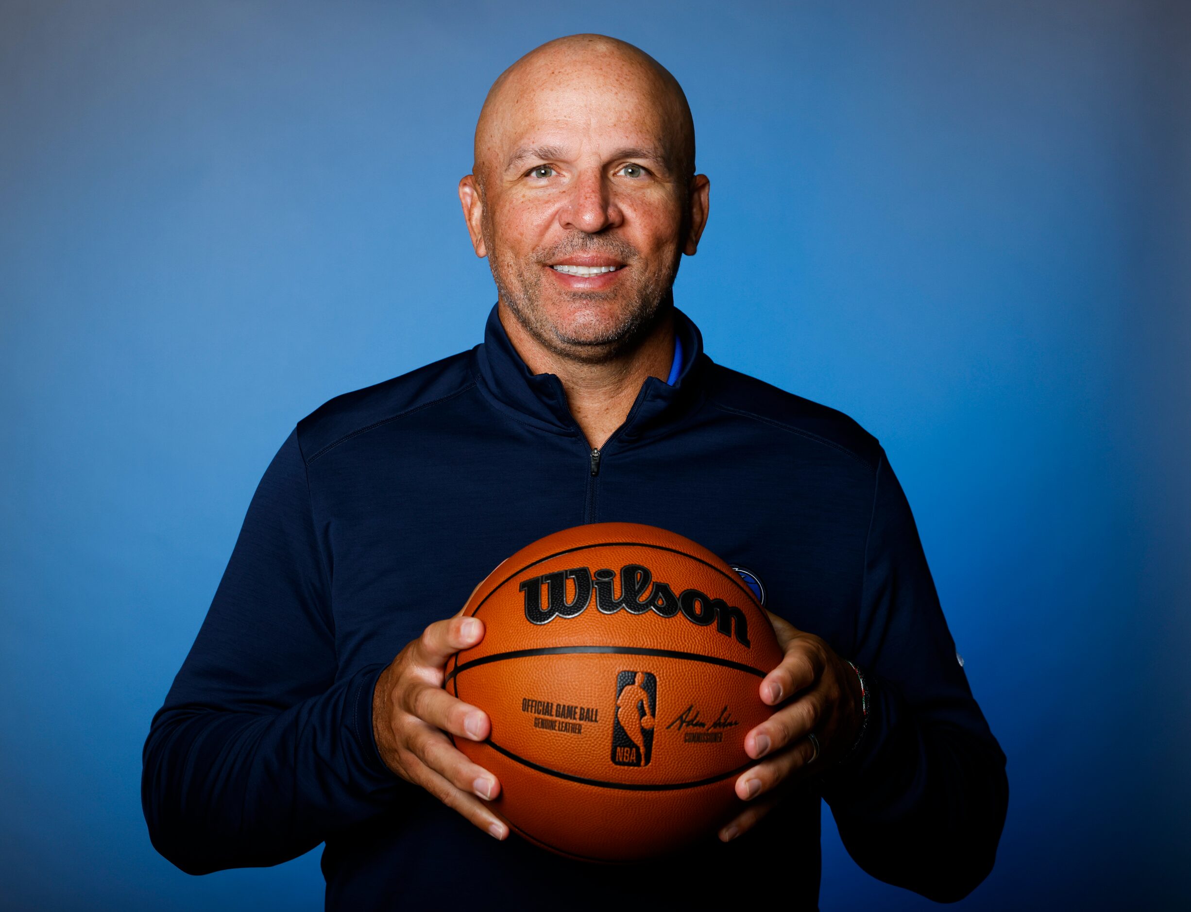 Dallas Mavericks’ head coach Jason Kidd is photographed during the media day at American...