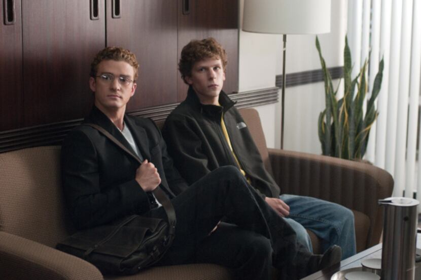 Justin Timberlake, left, and Jesse Eisenberg are shown in a scene from "The Social Network."