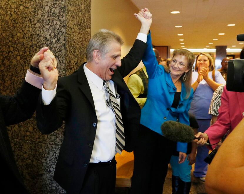 
Steven Mark Chaney and lawyer Julie Lesser celebrate Chaney’s release. The DA’s office...