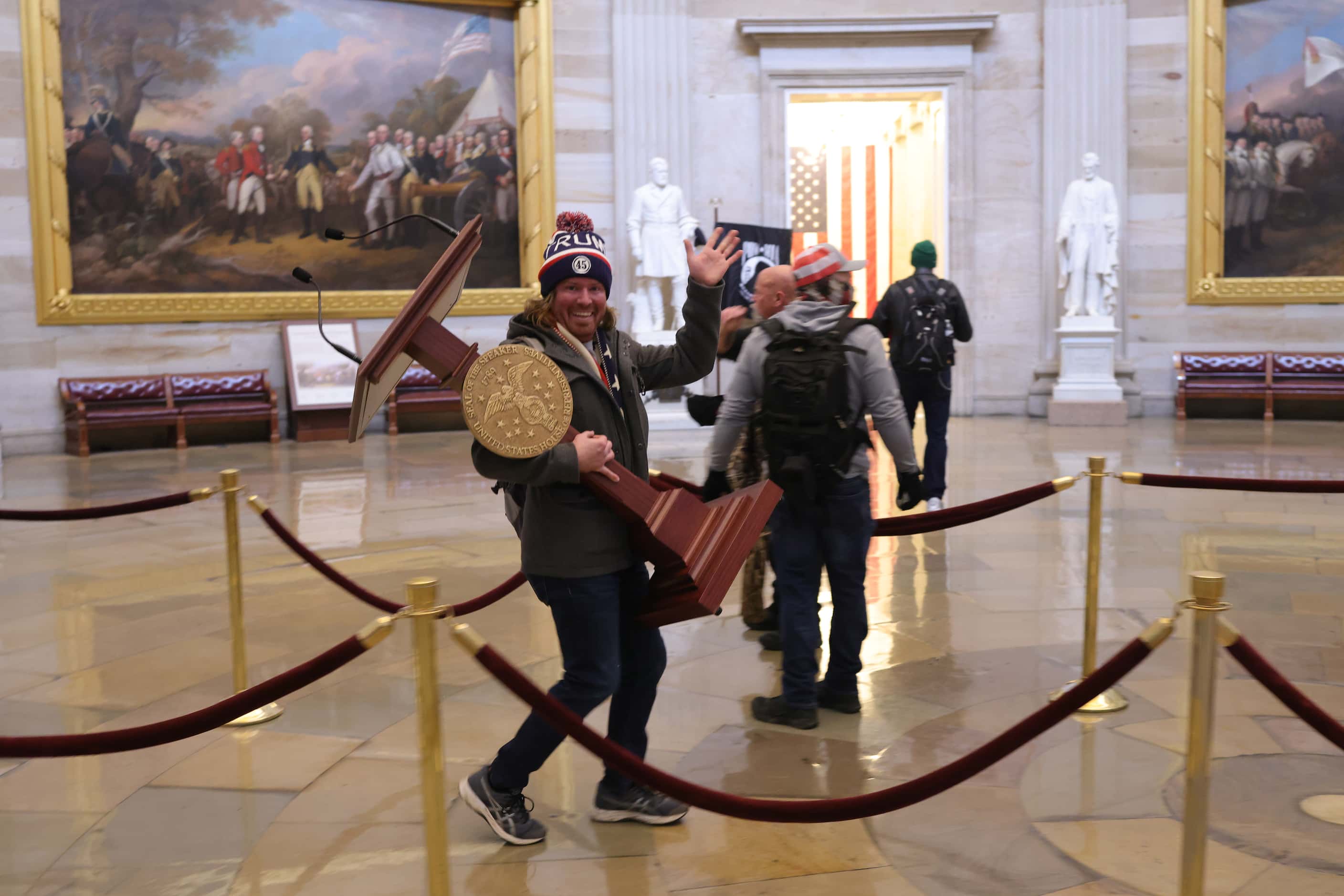 Protesters enter the U.S. Capitol Building on Jan. 6, 2021 in Washington, D.C. Congress held...