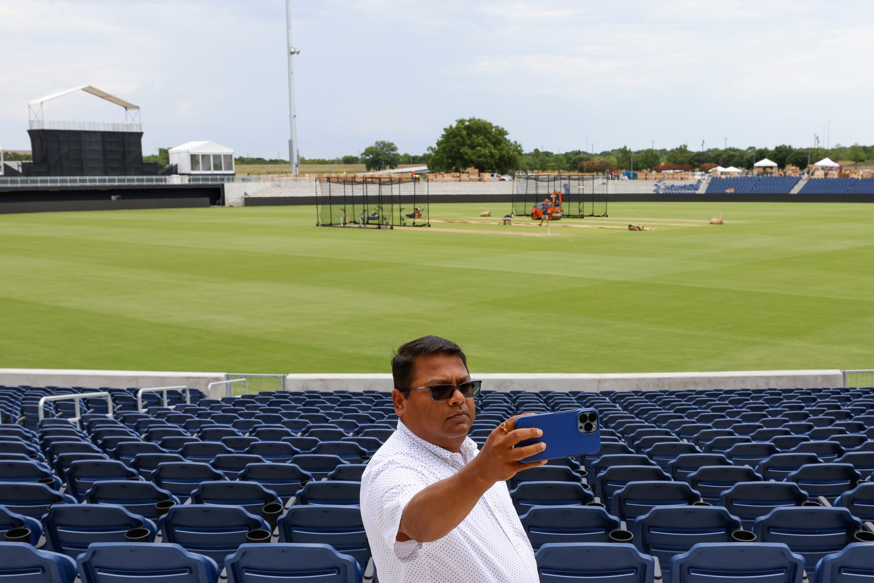 Abir Sengupta of Dallas Cricket League takes a selfie on Tuesday, July 11, 2023, ahead the...