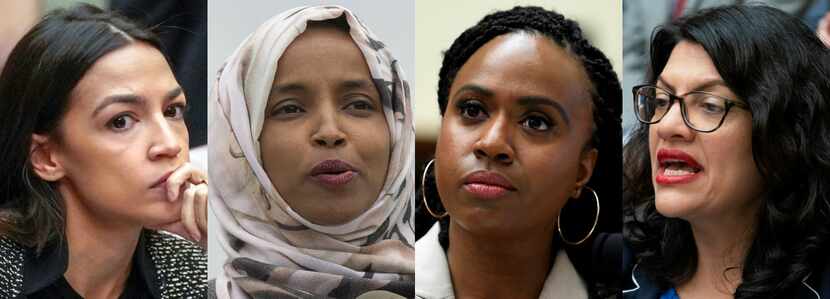 From left: U.S. Reps. Alexandria Ocasio-Cortez, D-N.Y.; Ilhan Omar, D-Minn.; Ayanna...