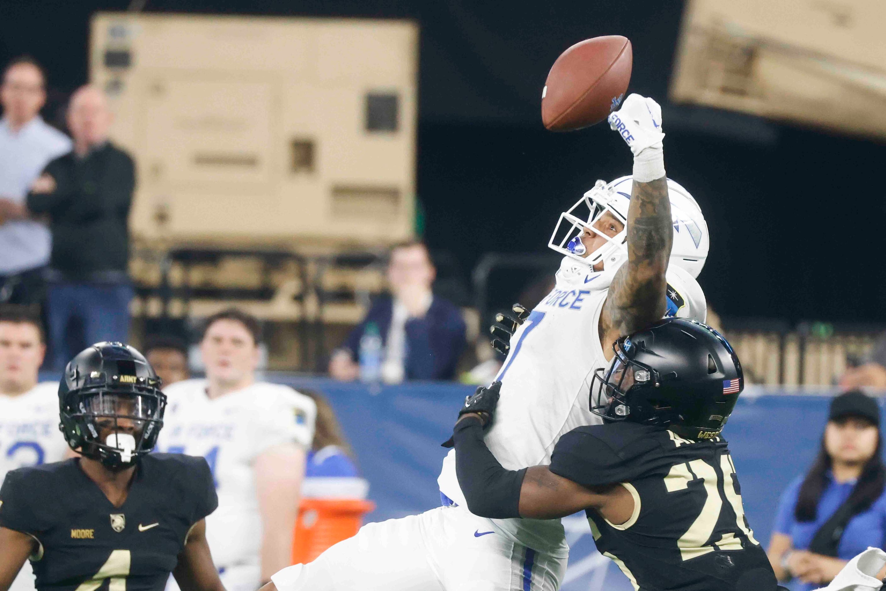 Air Force wide receiver David Cormier (7) misses to receive a pass as Army defensive back...